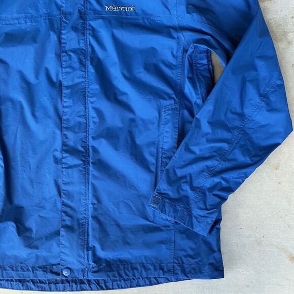 Marmot Mens PreCip Rain Jacket sz L  Blue Hooded Ripstop Nylon DWR Hiking 41200 - Picture 5 of 16